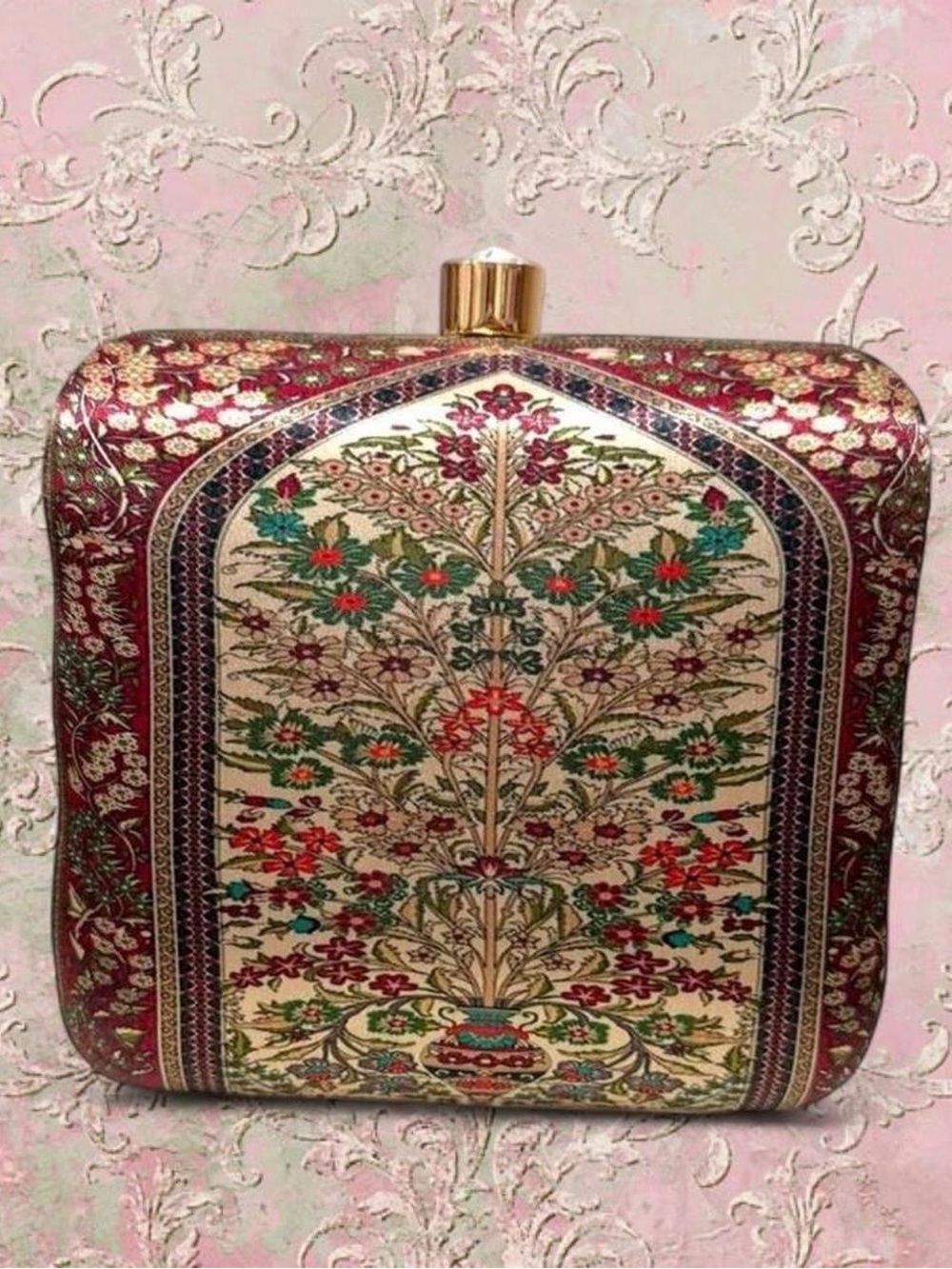 New | Turkish Printed Satin Square Clutch